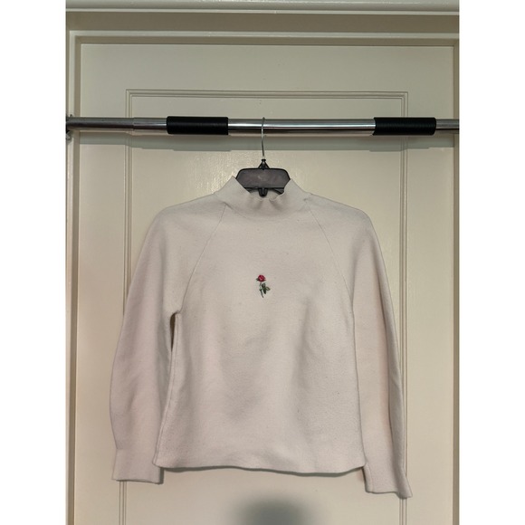 Mock Neck Sweatshirt Rose‎ Embroidered Pullover Comfy Top Minimalist - Picture 1 of 1